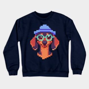 Hipster Dackel Pixel Art Dog Lover Retro Crewneck Sweatshirt